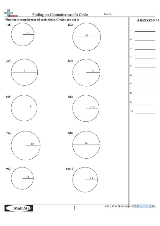 Finding The Circumference Of A Circle Math Worksheet With Answer Key printable pdf download