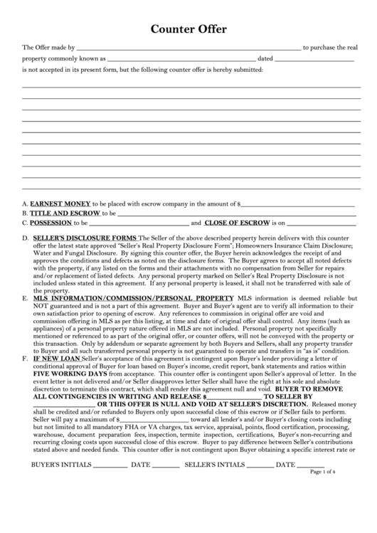Top Counter Offer Form Templates free to download in PDF format