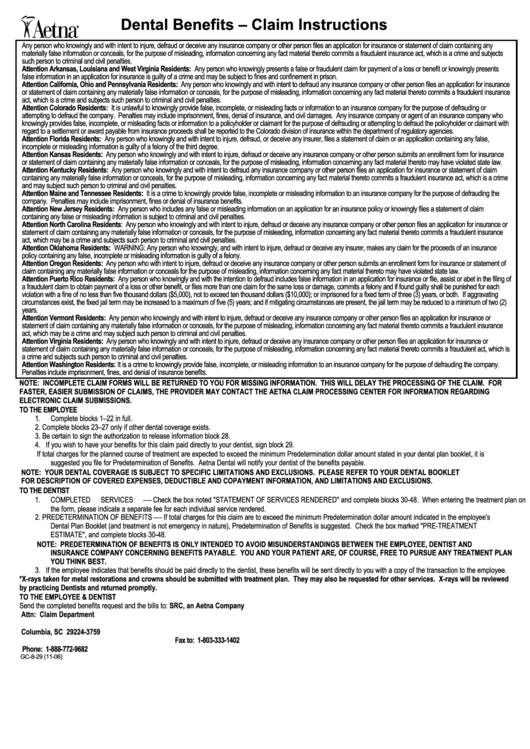 Form Gc829 Dental Benefits Claim Instructions And Dental Benefits Request Form printable pdf