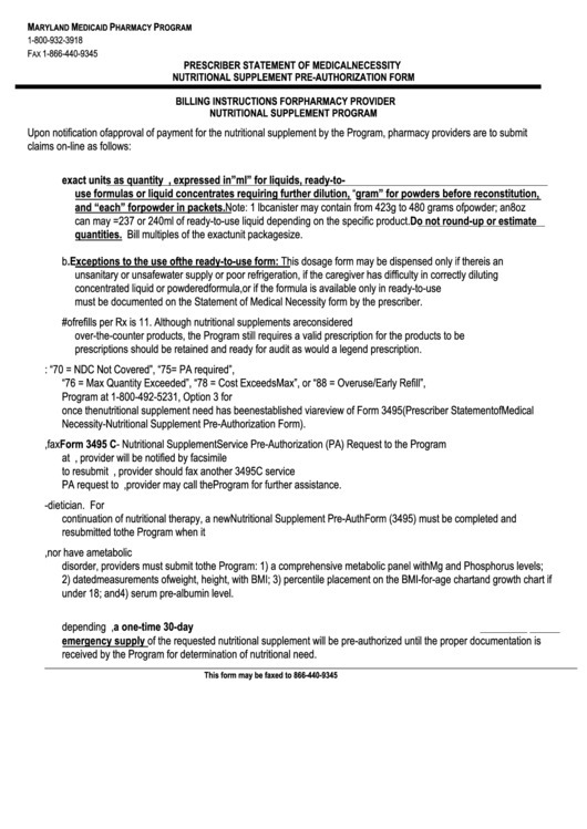 Fillable Prescriber Statement Of Medical Necessity Nutritional