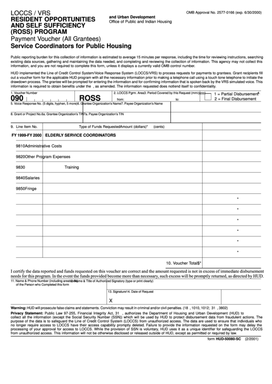 Fillable Form Hud50080Sc Resident Opportunities And Self