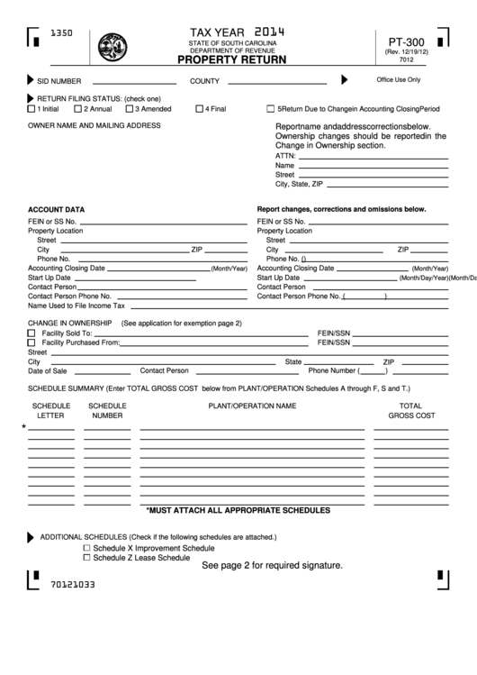Form Pt300 Property Return 2014 printable pdf download