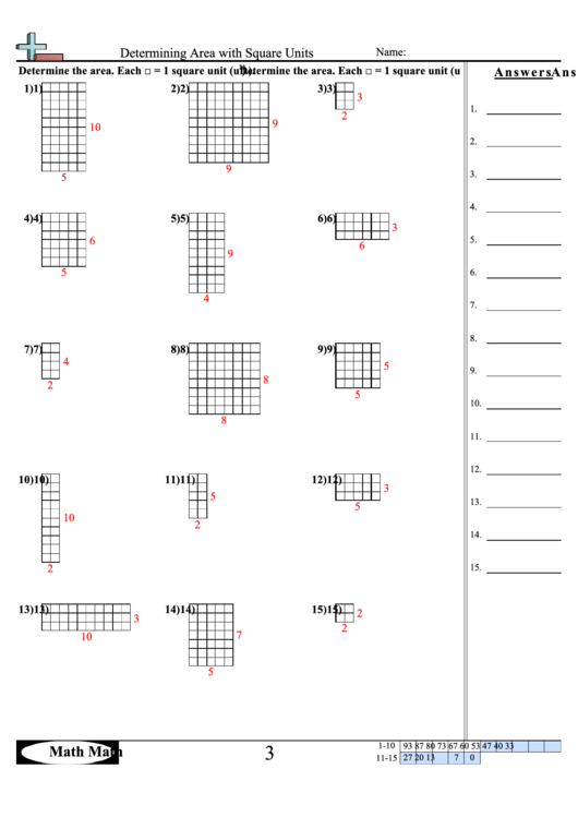 Determining Area With Square Units Math Worksheet With Answer Key