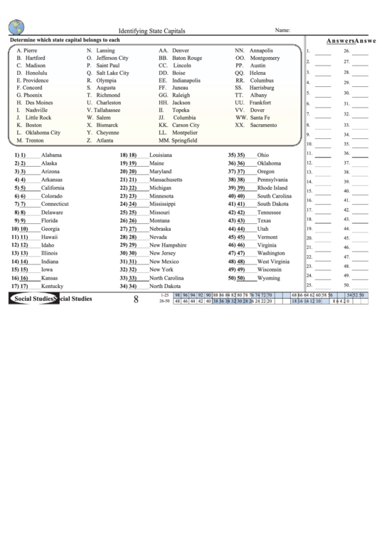 Identifying State Capitals Worksheet With Answer Key