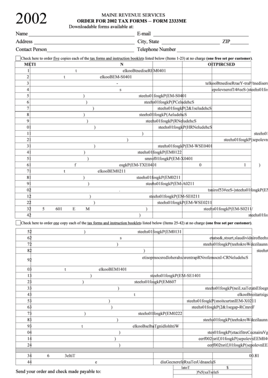 Form 2333me Order For Tax Form 2002 printable pdf download