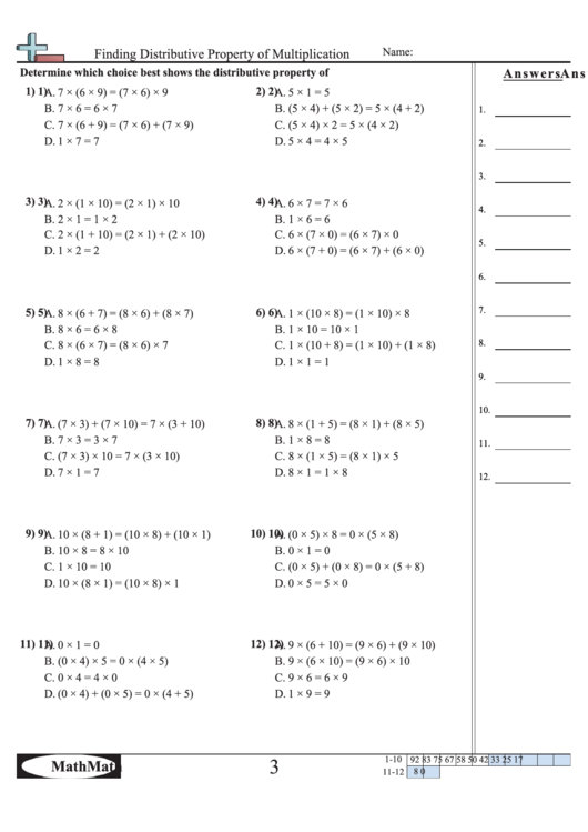 Finding Distributive Property Of Multiplication Worksheet printable pdf