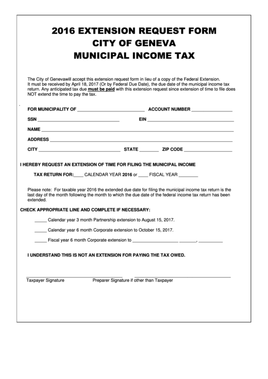 Extension Request Form City Of Geneva Municipal Tax 2016