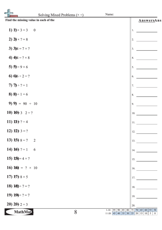 Solving Mixed Problems - Math Worksheet With Answer Key printable pdf
