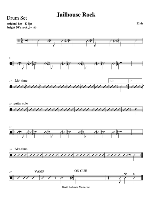 Elvis Presley Jailhouse Rock Music Sheet printable pdf download