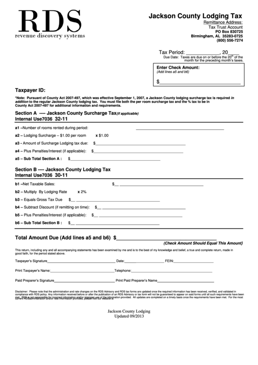Rds Jackson County Lodging Tax Form printable pdf download