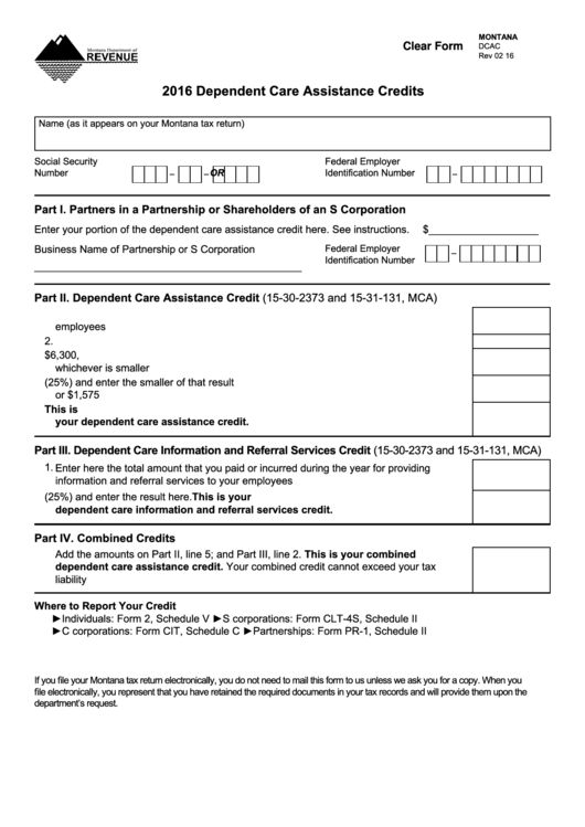 Fillable Form Dcac Dependent Care Assistance Credits 2016 printable pdf download