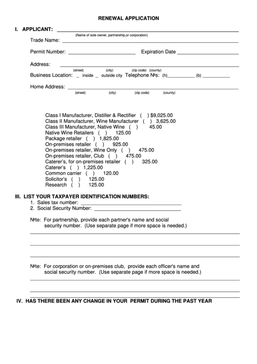 Renewal Application Form printable pdf download