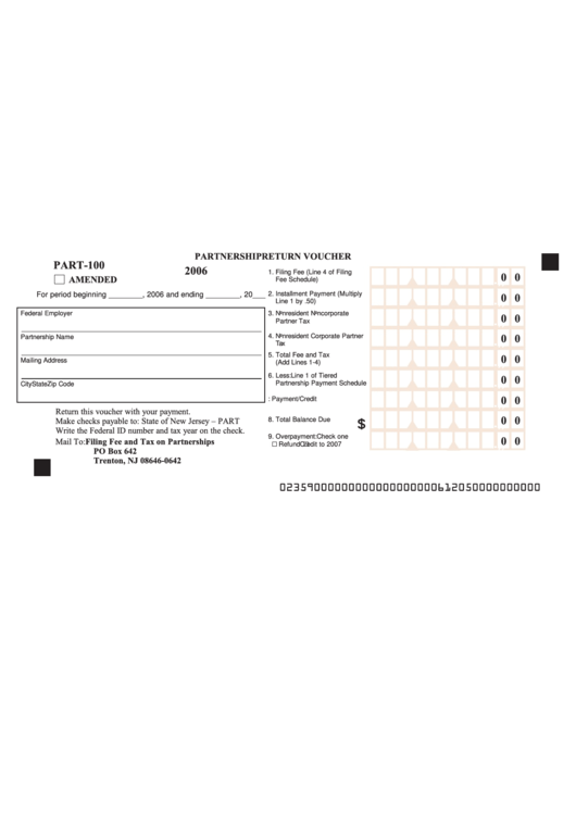 Fillable Form Part100 Partnership Return Voucher 2006 printable pdf download