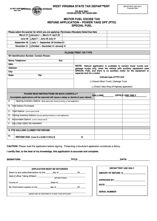 Form Wv/mft509ptoSf Motor Fuel Excise Tax Refund