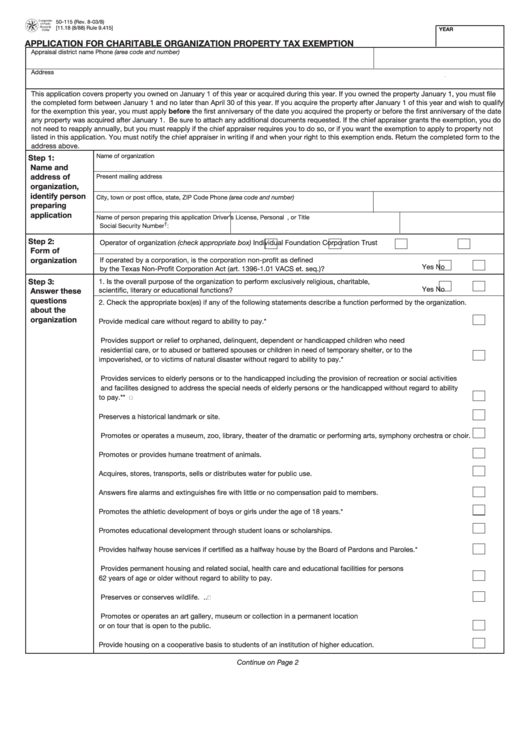 Fillable Form 50115 Application For Charitable Organization Property