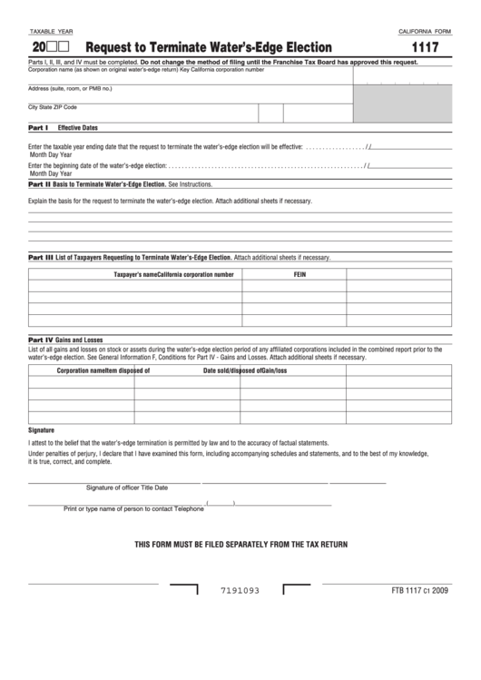 Fillable California Form 1117 Request To Terminate Water'SEdge