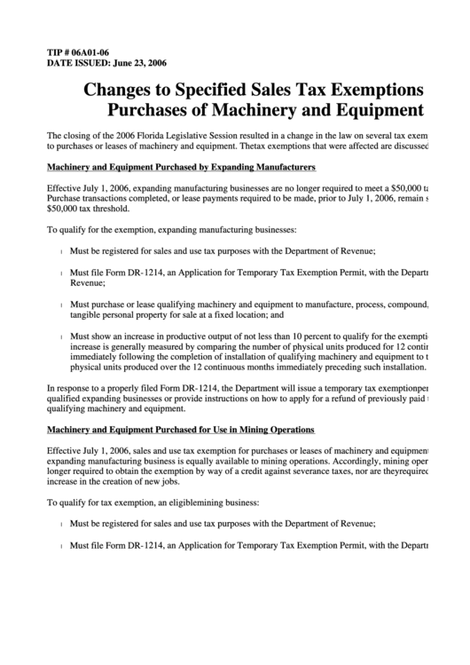 Changes Form To Specified Sales Tax Exemptions On Purchases Of