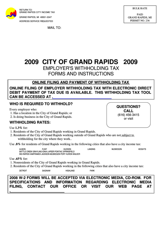 Employer'S Withholding Tax Forms And Instructions Grand Rapids City Tax 2009