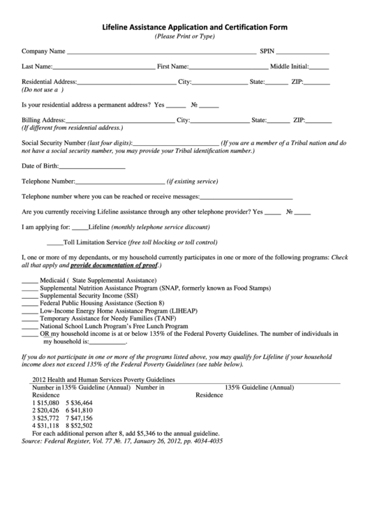 Lifeline Assistance Application And Certification Form South Dakota