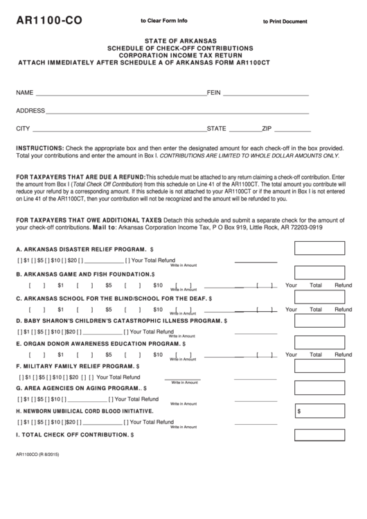 Fillable Form Ar1100Co Schedule Of CheckOff Contributions
