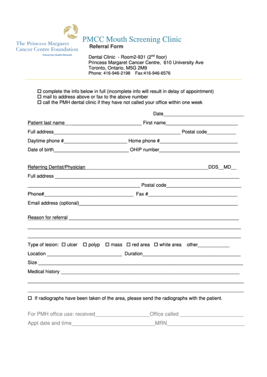 Pmcc Referral Form printable pdf download