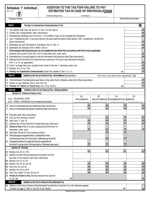 Schedule T Individual Addition To The Tax For Failure To Pay