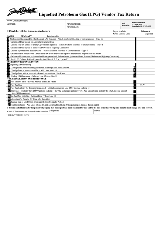 Liquefied Petroleum Gas Vendor Tax Return Form State Of South Dakota