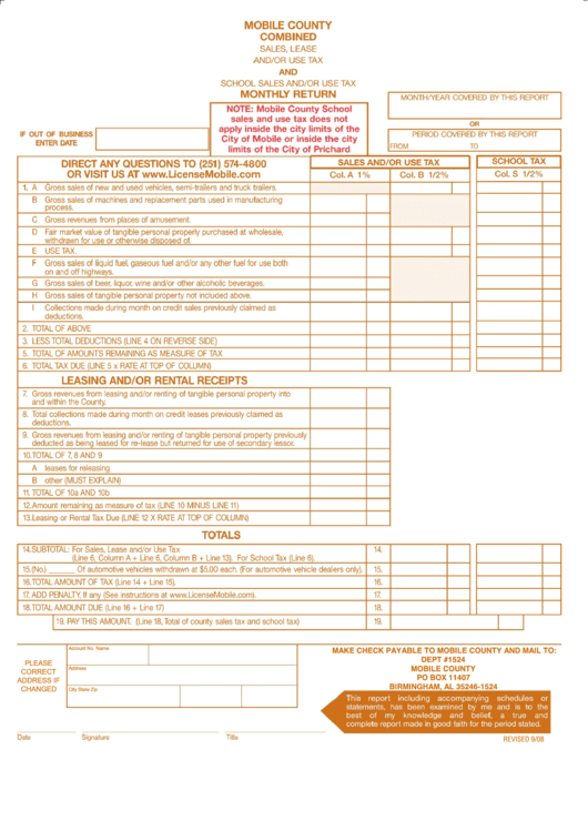 Sales, Lease And/or Use Tax Report Form Mobile County, Alabama