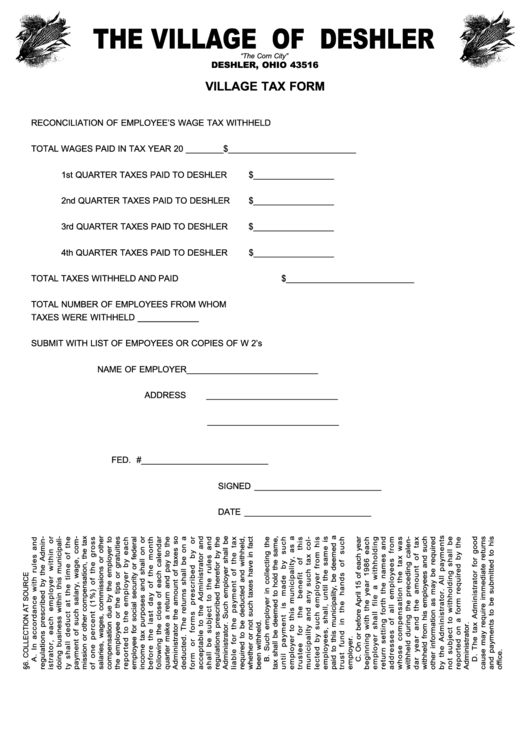 Village Tax Form printable pdf download