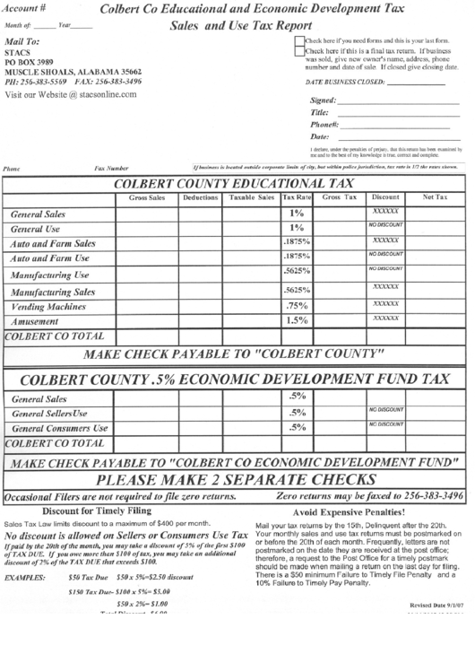 Colbert Co Educational And Economic Developement Tax, Sales And Use Tax Report Form Colbert