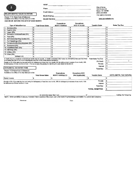 Sellers Monthly Sales Tax Return Hotel/motel Tax Report Form City