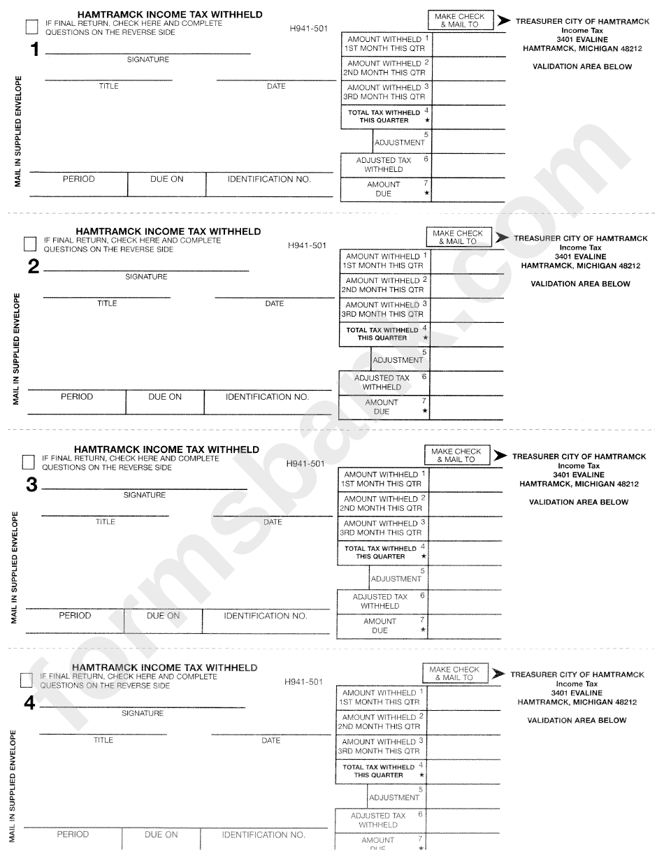 Hamtramck Tax Withheld Form Michigan printable pdf download
