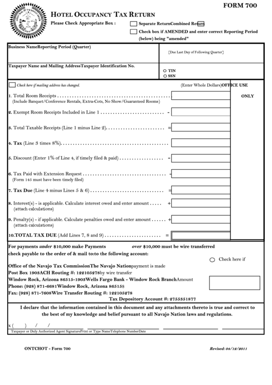 Form 700 Hotel Occupancy Tax Return printable pdf download