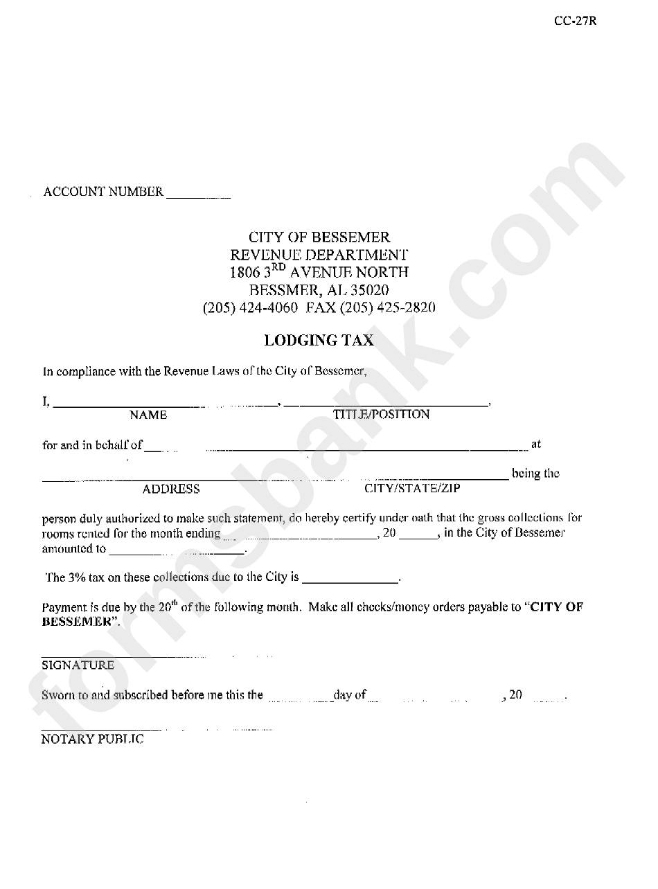 Lodging Tax Form printable pdf download
