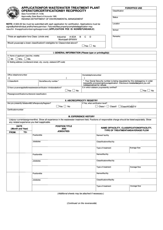 Fillable State Form 47290 Application For Wastewater Treatment Plant