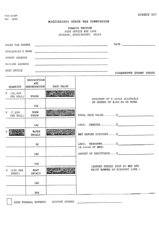 Form 66 009 Mississippi State Tax Commission Form printable pdf