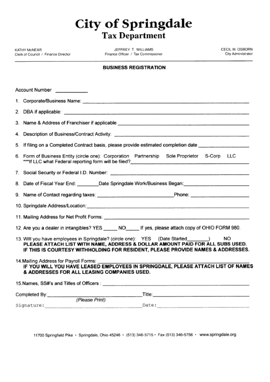 Business Registration Form printable pdf download