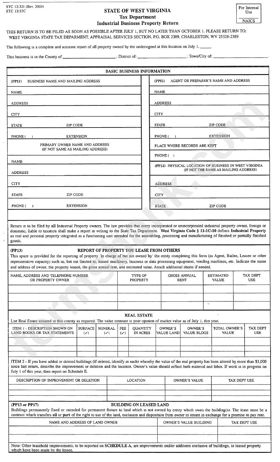 Form Stc 12321 Industrial Business Property Return Form printable