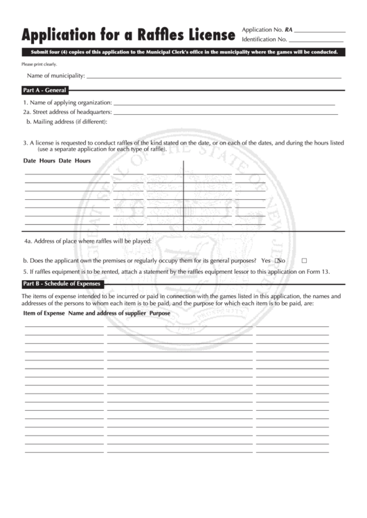 Fillable Application For A Raffles License Form printable pdf download
