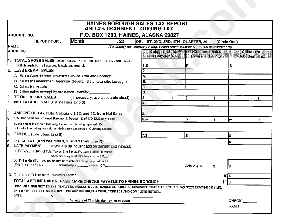 Sales Tax Report Form Haines Borough Alaska printable pdf download