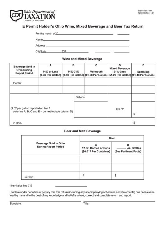 Form Alc36e E Permit Holder'S Ohio Wine, Mixed Beverage And Beer Tax