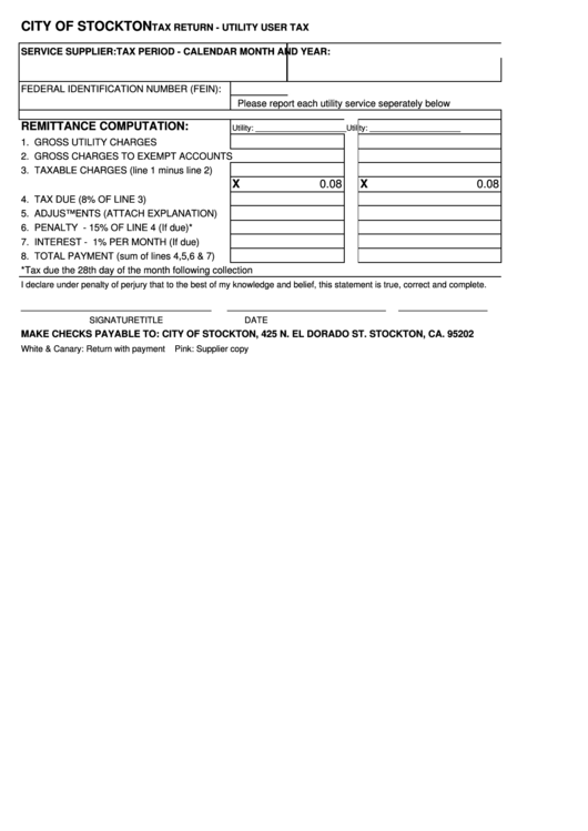 Tax Return Utility User Tax Form City Of Stockton, California