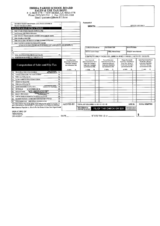 Computation Of Sales And Use Tax Form Iberia Parish Sales & Use Tax