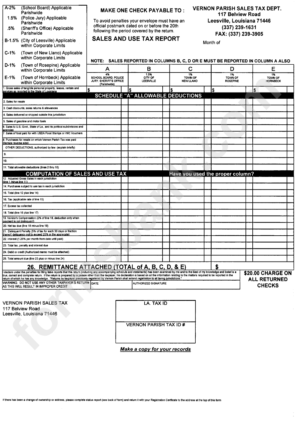Sales And Use Tax Report Form Vernon Parish Sales Tax Department