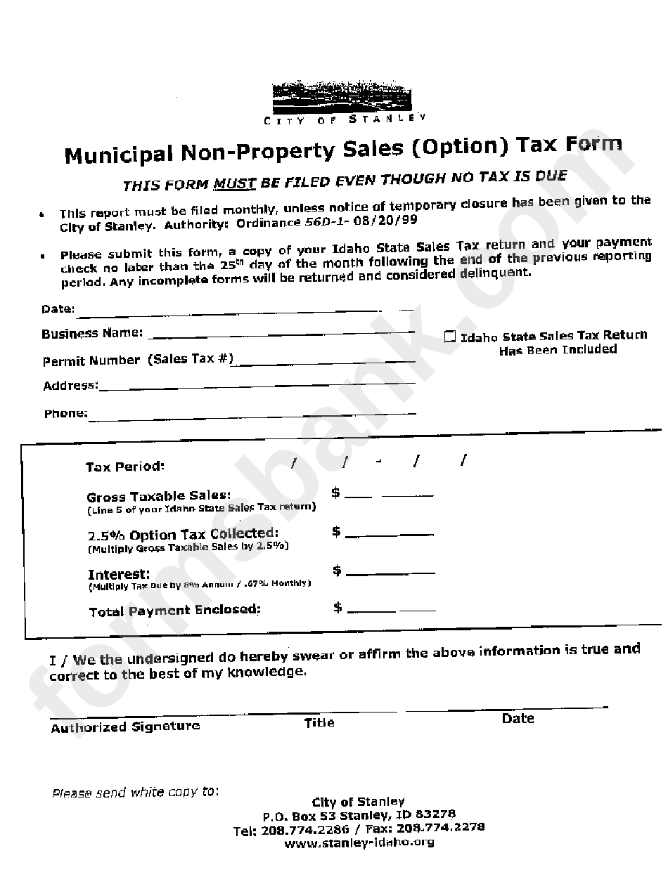 Municipal NonProperty Sales (Option) Tax Form printable pdf download