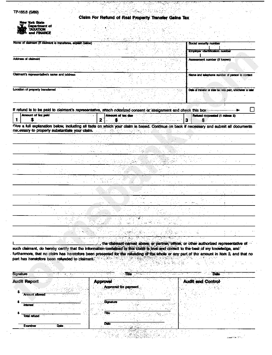 Form Tp165.8 Claim For Refund Of Real Property Transfer Fains Tax Form printable pdf download
