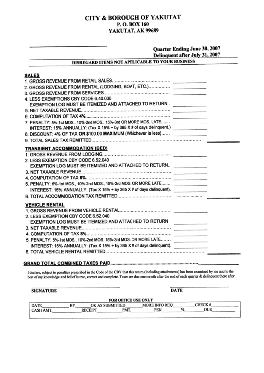 Gross Sales Tax Form City & Borough Of Yakutat printable pdf download