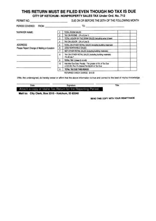 Nonproperty Sales Tax Form City Of Ketchum printable pdf download