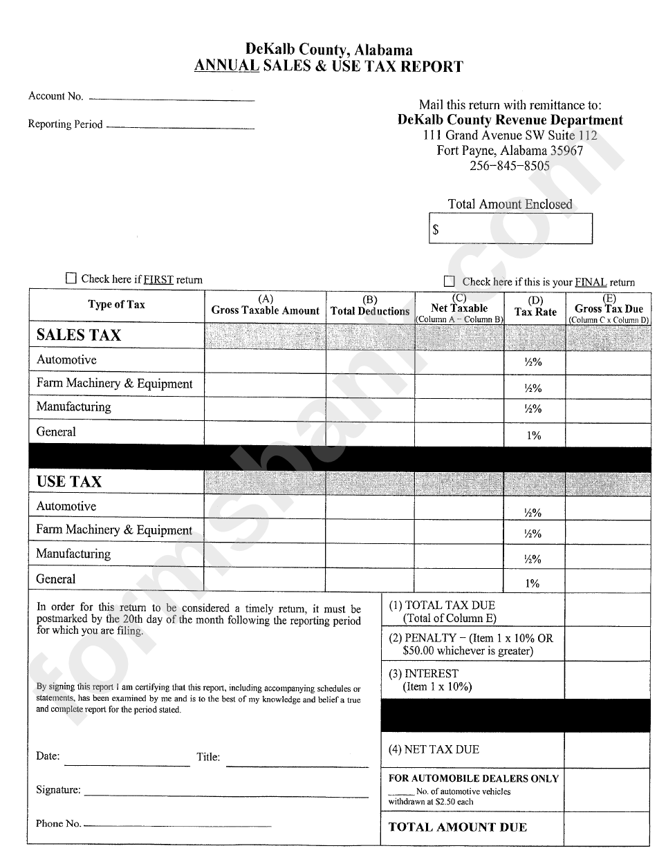 Annual Sales & Use Tax Report Form Dekalb County Revenue Department