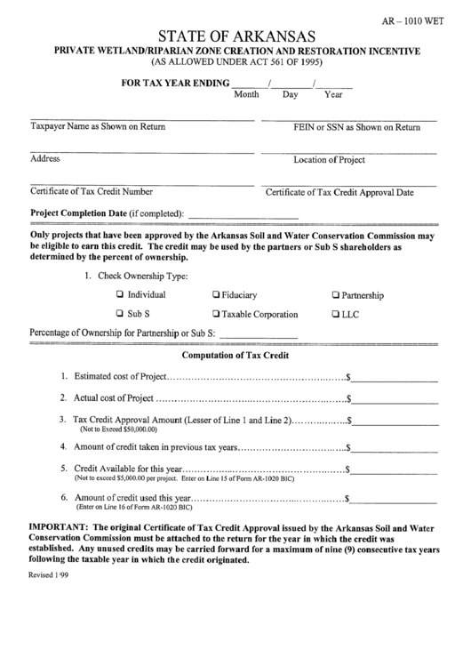 Form Ar1010 Wet Private Wetland/reparian Zone Creation And